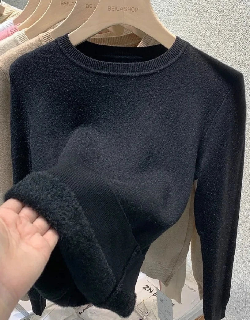 Women's Acrylic High-Neck Long Sleeve Pullover Casual Sweater