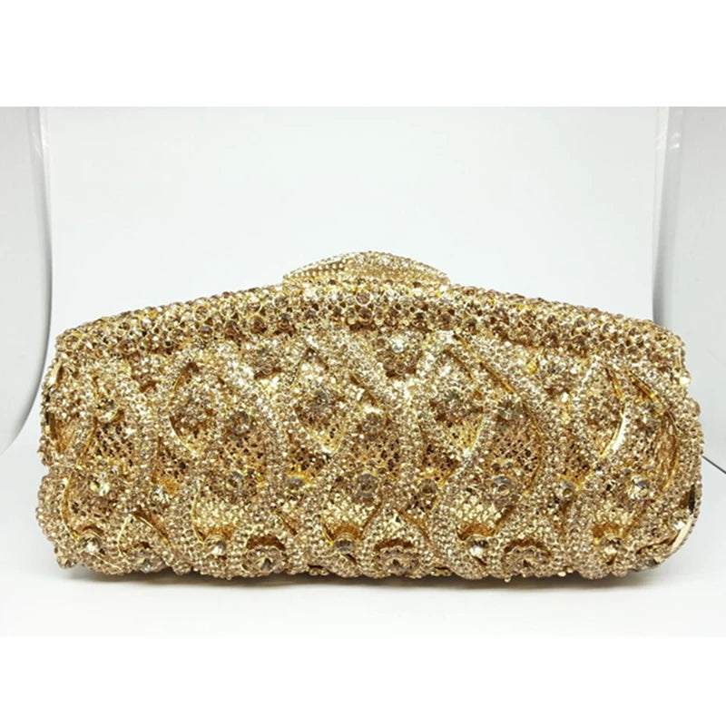 Women's Metallic Hasp Closure Rhinestone Bridal Wedding Clutch