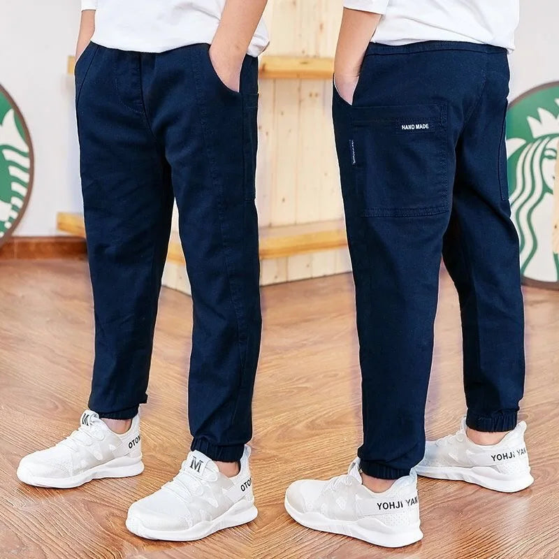 Kid's Boy Cotton Mid Waist Elastic Closure Casual Wear Trousers