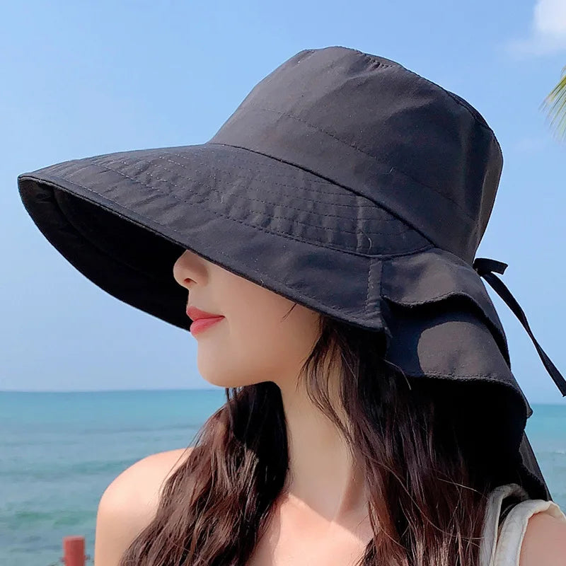 Women's Cotton Solid Pattern Sun Protection Trendy Beach Hat