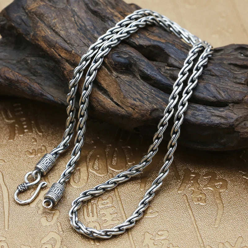 Men's 925 Sterling Silver Link Chain Geometric Pattern Necklace