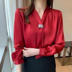 Women's V-Neck Cotton Full Sleeve Hollow Out Pullover Blouses