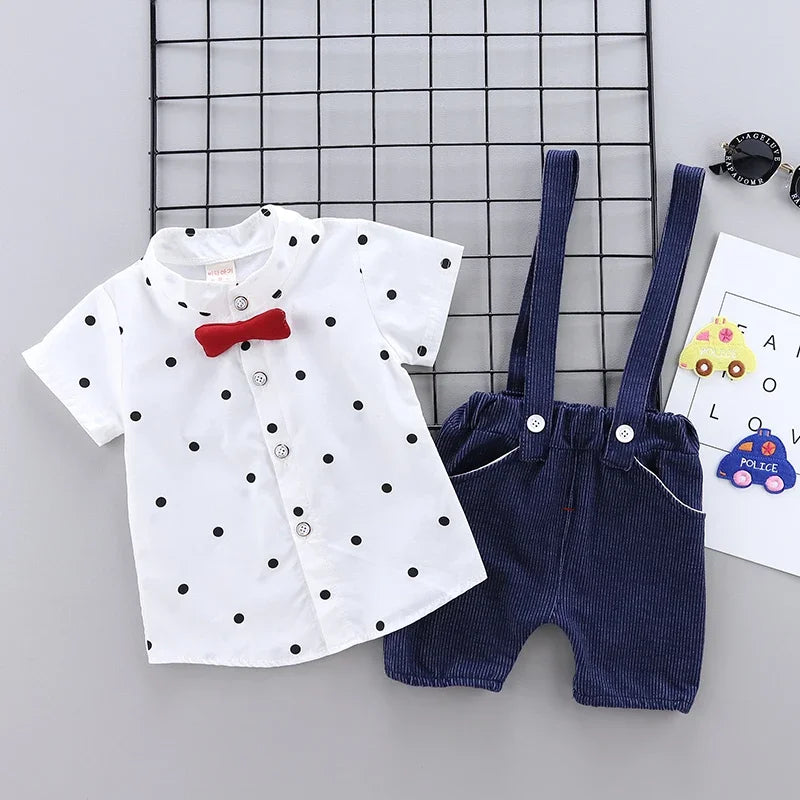 Kid's Boys Cotton Short Sleeves Dotted Pattern Casual Clothes