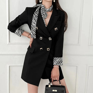 Women's Cotton Notched Long Sleeves Double Breasted Trendy Blazer