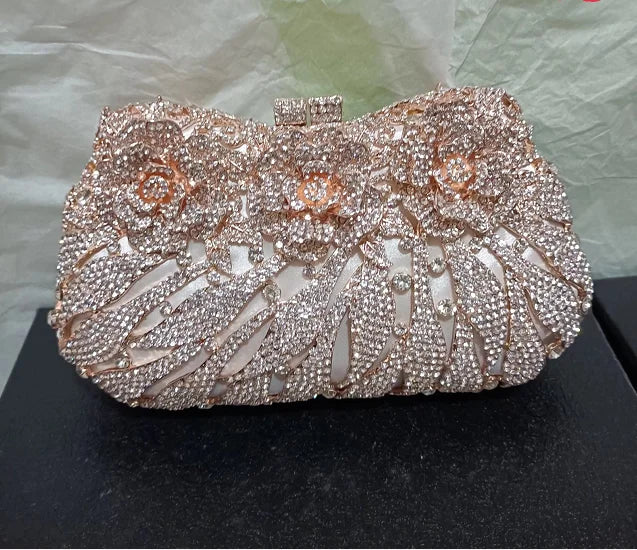 Women's Metallic Hasp Closure Rhinestone Pattern Wedding Clutch