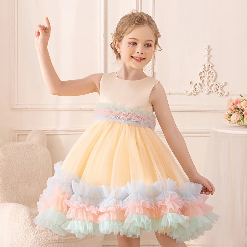 Kid's Girl Polyester O-Neck Sleeveless Pleated Princess Dress