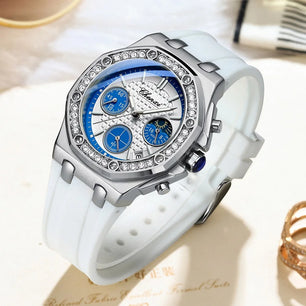 Women's Stainless Steel Round Shaped Rhinestone Quartz Watch