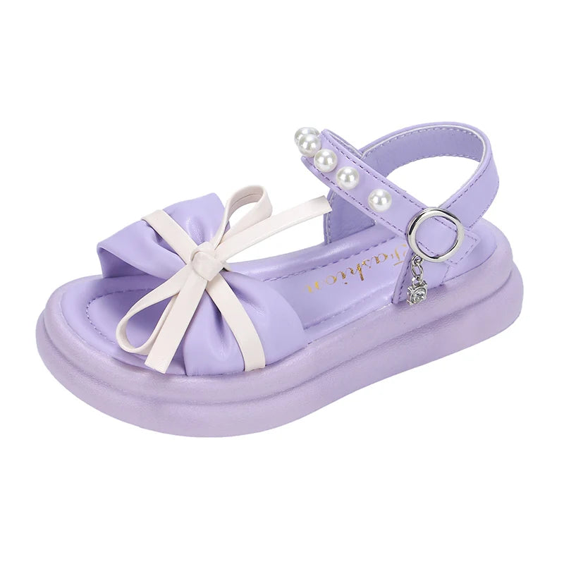 Kid's PU Open Toe Hook Loop Closure Bowknot Pattern Casual Sandals