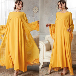 Women's Arabian O-Neck Polyester Full Sleeve Solid Pattern Dresses