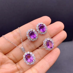 Women's 925 Sterling Silver Amethyst Geometric Classic Jewelry Set