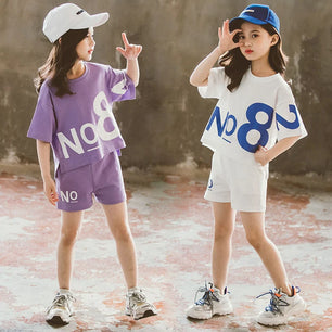 Kid's Cotton Short Sleeve Pullover Closure Letter Pattern Clothes