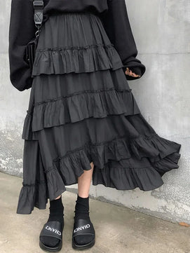 Women's Polyester Elastic Waist Pleated Pattern Casual Wear Skirt