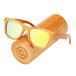 Men's Bamboo Frame Polaroid Lens Square Shaped UV400 Sunglasses