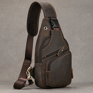 Men's Genuine Leather Zipper Closure Solid Pattern Shoulder Bag