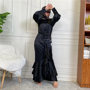 Women's Arabian Polyester Full Sleeve Plain Pattern Elegant Dress