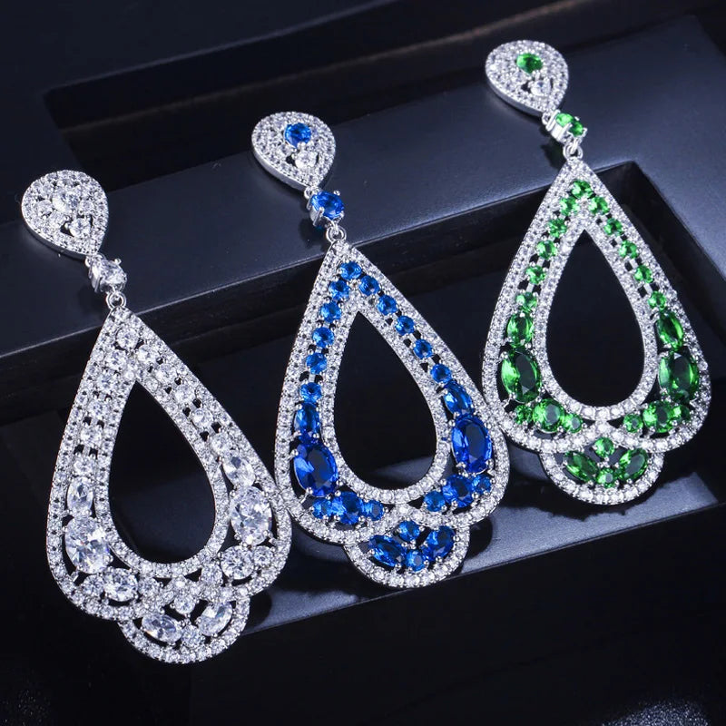 Women's Copper Cubic Zirconia Trendy Bridal Wedding Drop Earrings