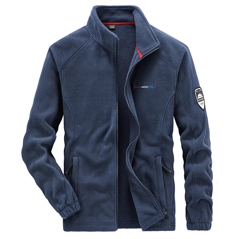 Men's Polyester Stand Collar Long Sleeve Zipper Closure Jacket