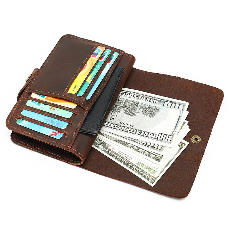 Men's Genuine Leather Solid Pattern Card Holder Trendy Wallets