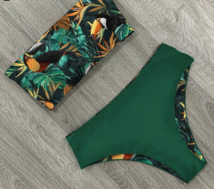 Women's Polyester Low Waist Swimwear Printed Sexy Bikini Set