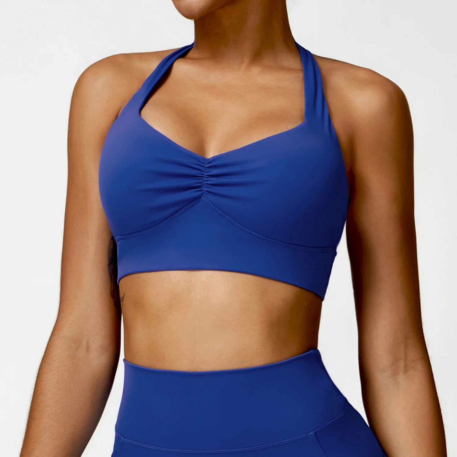 Women's Nylon V-Neck Sleeveless Solid Push Up Workout Crop Tops