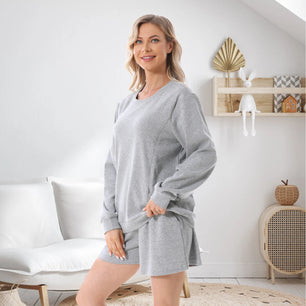 Women's Cotton O-Neck Long Sleeve Solid Pattern Maternity Dress