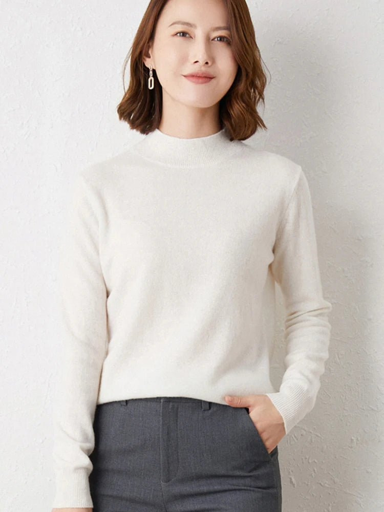 Women's Cashmere O-Neck Full Sleeves Pullover Winter Sweater