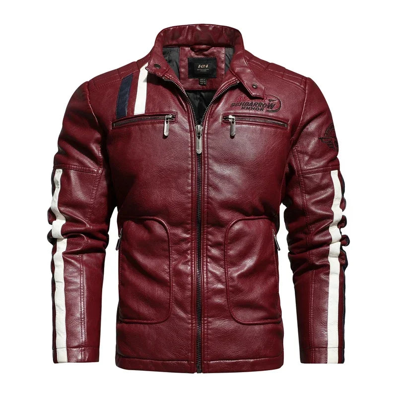 Men's PU Turn-Down Collar Full Sleeves Zipper Closure Jacket