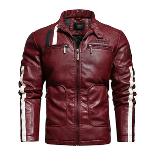 Men's Faux Leather Turn-Down Collar Full Sleeves Zipper Jackets