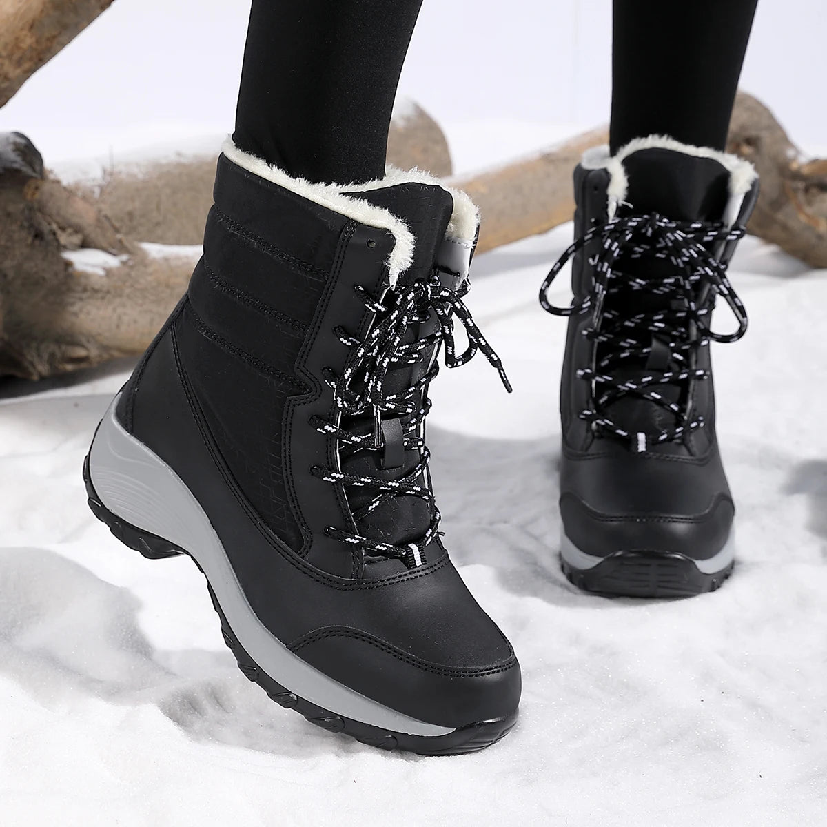 Women's PU Round Toe Lace-Up Closure Casual Wear Winter Shoes