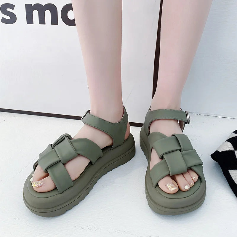 Women's Microfiber Peep Toe Buckle Strap Closure Casual Sandals