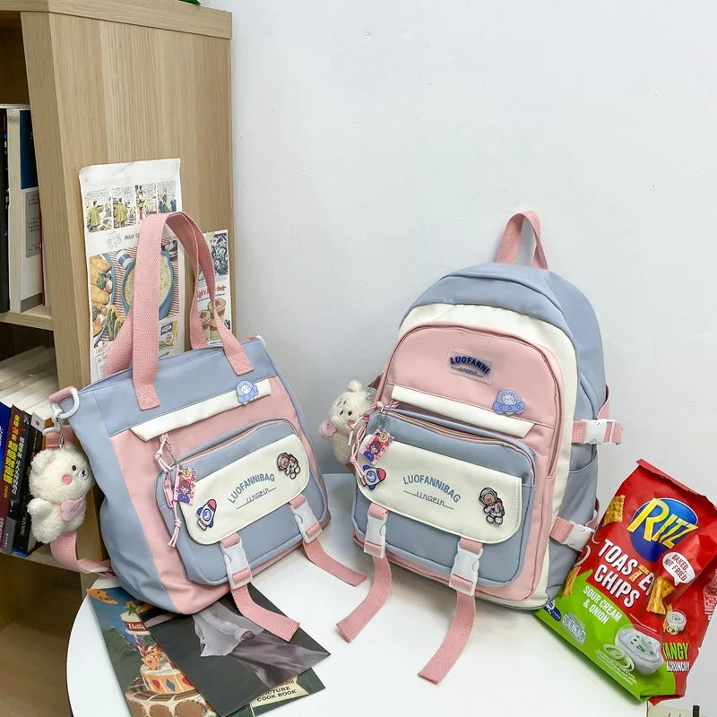 Kid's Girl Nylon Zipper Mixed Colors Pattern School Backpack