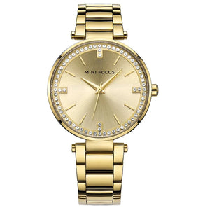 Women's Stainless Steel  Folding Clasp Luxury Round Quartz Watch