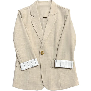 Women's Cotton Notched Long Sleeves Single Button Casual Blazer