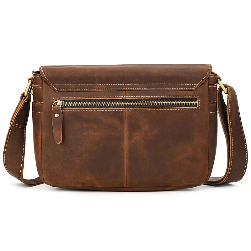 Men's Genuine Leather Solid Pattern Crossbody Casual Shoulder Bag