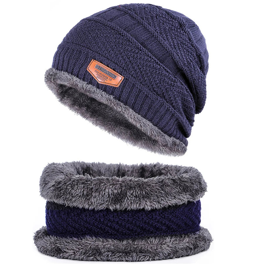 Men's Acrylic Knitted Pattern Casual Beanies Thick Winter Cap