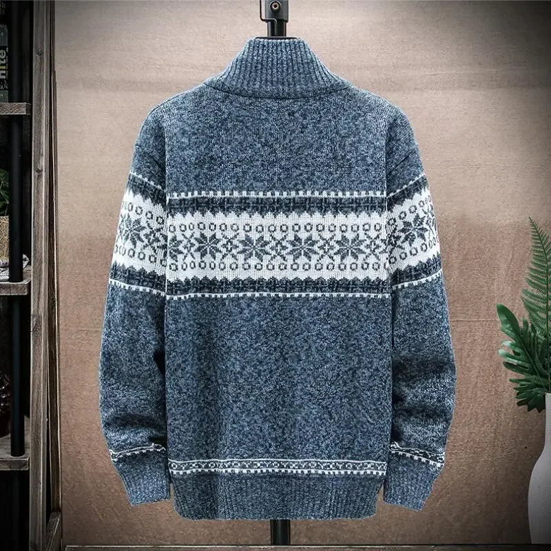 Men's Wool Stand Collar Full Sleeves Zipper Closure Casual Sweater