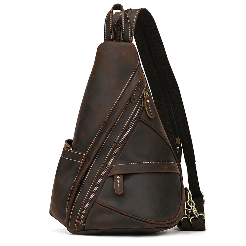 Men's Genuine Leather Zipper Closure Solid Pattern Backpack