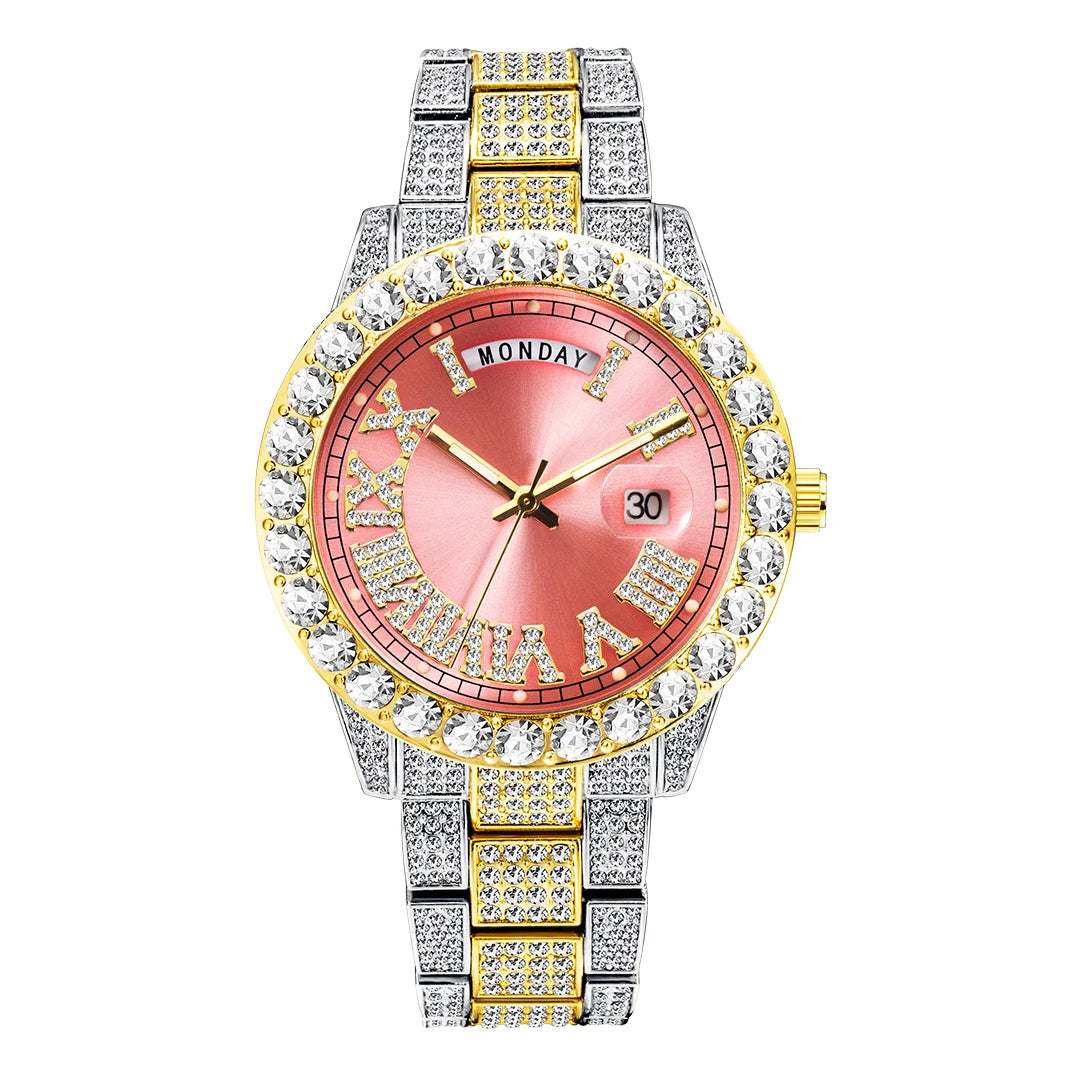 Women's Alloy Case Round Shaped Trendy Luxury Quartz Watch