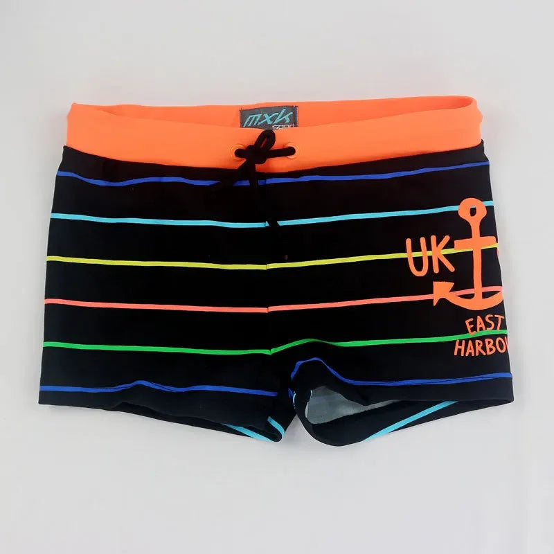Kid's Boys Nylon Quick-Dry Striped Pattern Beach Swimwear Shorts