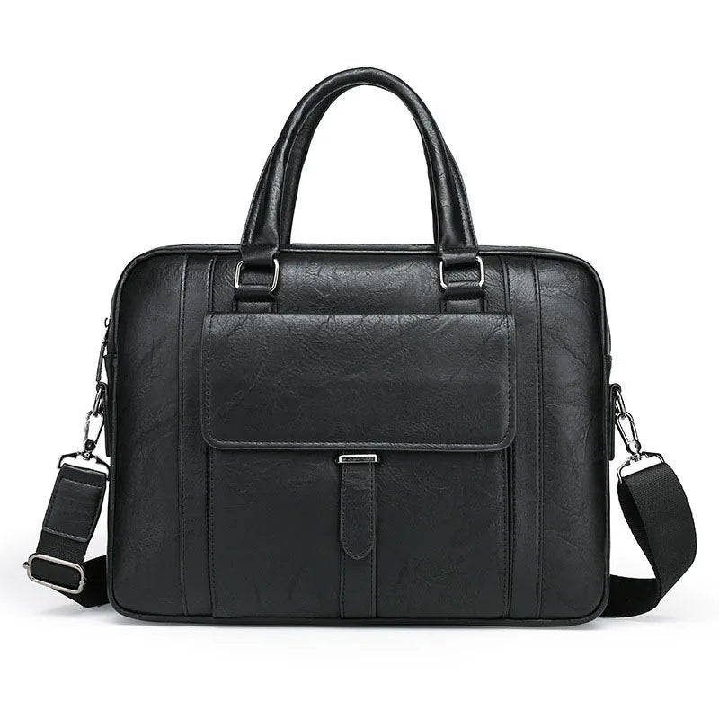 Men's PU Leather Zipper Closure Solid Pattern Elegant Shoulder Bag