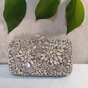 Women's Metallic Hasp Closure Rhinestone Pattern Wedding Clutch