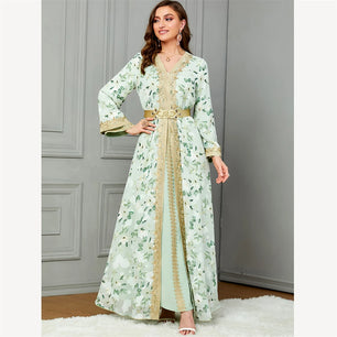 Women's Arabian Polyester Full Sleeve Print Pattern Elegant Dress