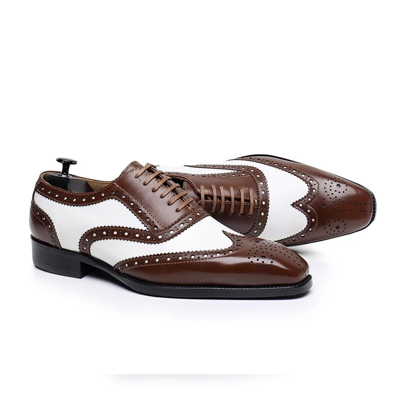 Men's Genuine Leather Square Toe Lace-up Closure Formal Shoes