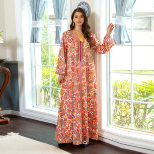 Women's Arabian Polyester Full Sleeve Floral Pattern Casual Dress