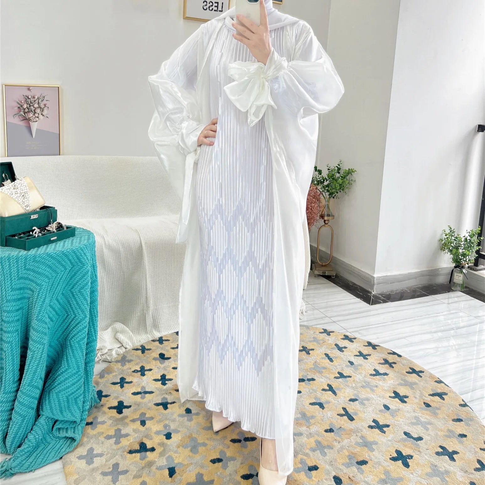 Women's Arabian Polyester Full Sleeve Patchwork Casual Dress