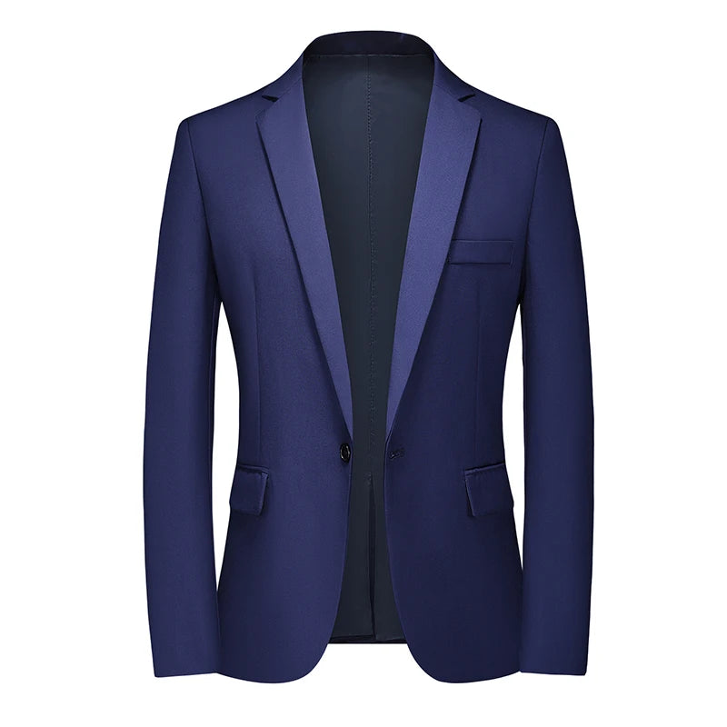 Men's Polyester Full Sleeve Single Button Closure Solid Blazers