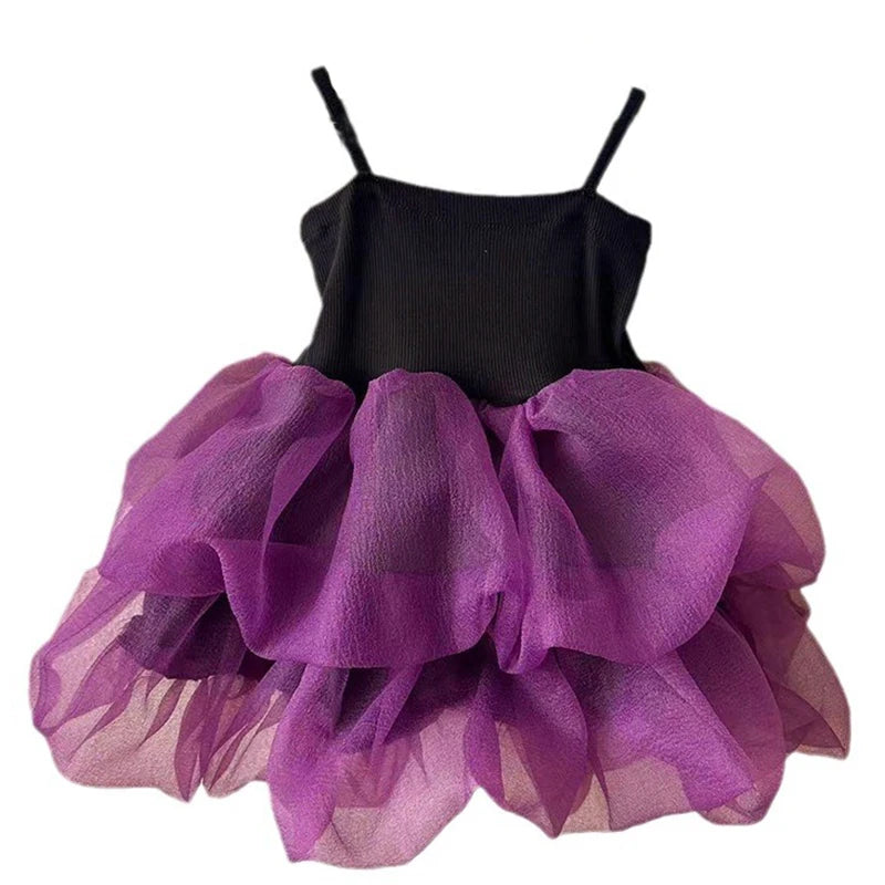 Kid's Girl Polyester Sleeveless Pleated Pattern Princess Dress