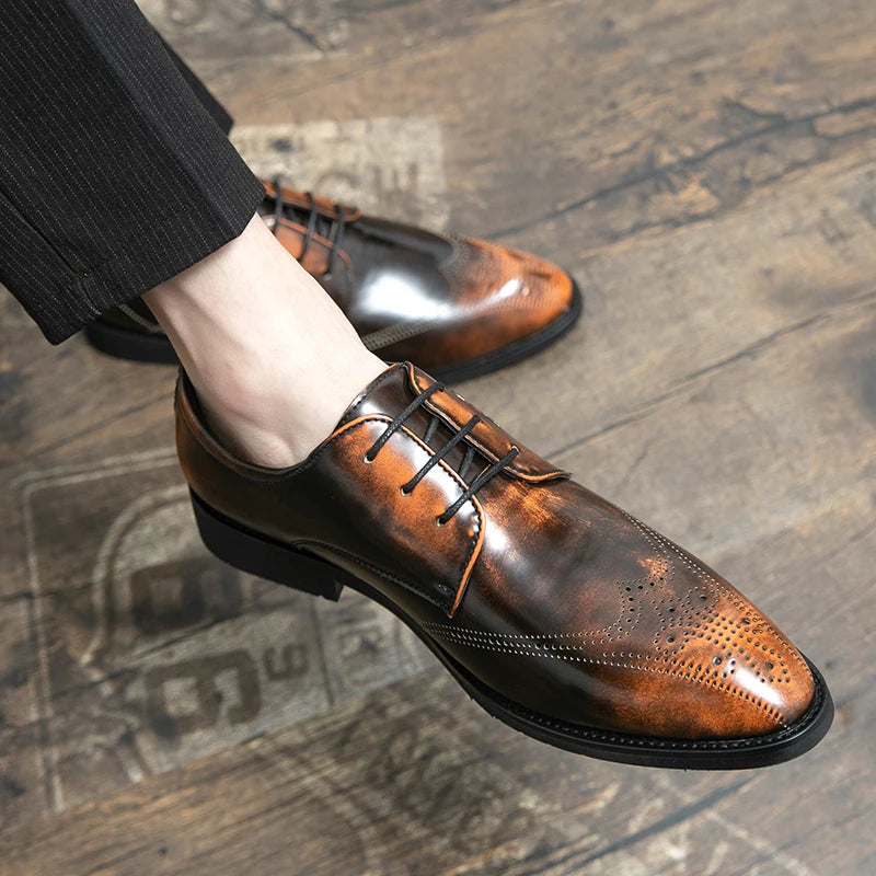 Men's Leather Pointed Toe Lace-Up Closure Formal Wedding Shoes