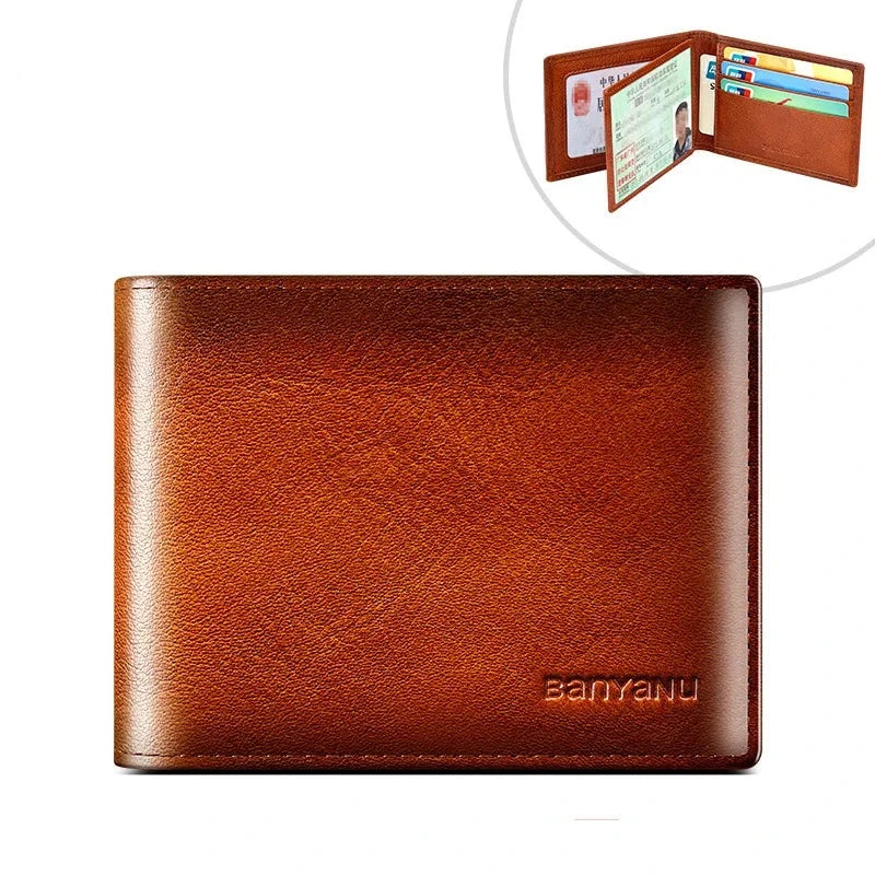 Men's Genuine Leather Letter Pattern Card Holder Trendy Wallet