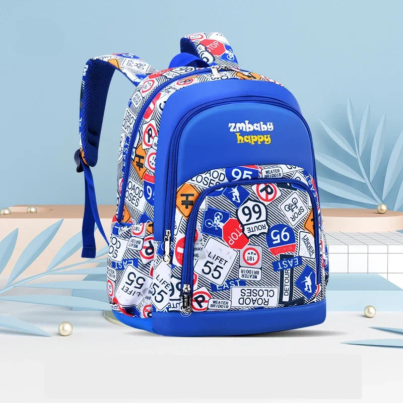 Kid's Nylon Zipper Closure Printed Pattern Trendy School Backpack